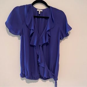 Joie 100% Silk Lightweight V-neck Short Sleeve Blouse with Ruffles